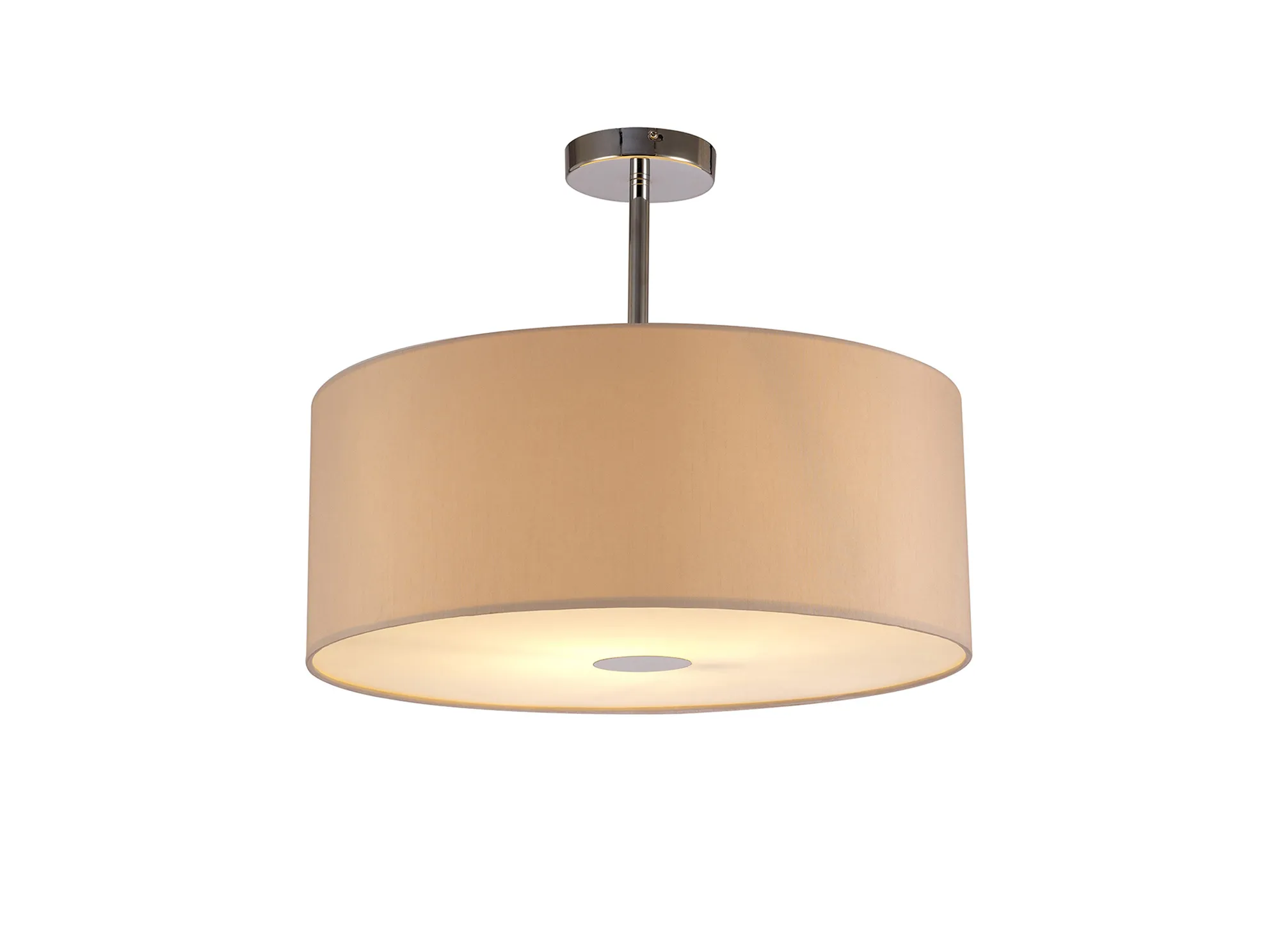 DK0104  Baymont 50cm Semi Flush 1 Light Polished Chrome; Nude Beige/Moonlight; Frosted Diffuser